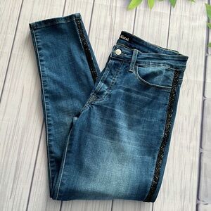 Vocal Midrise Button Front Skinny Jeans Black Studded Sides, Size L (30)